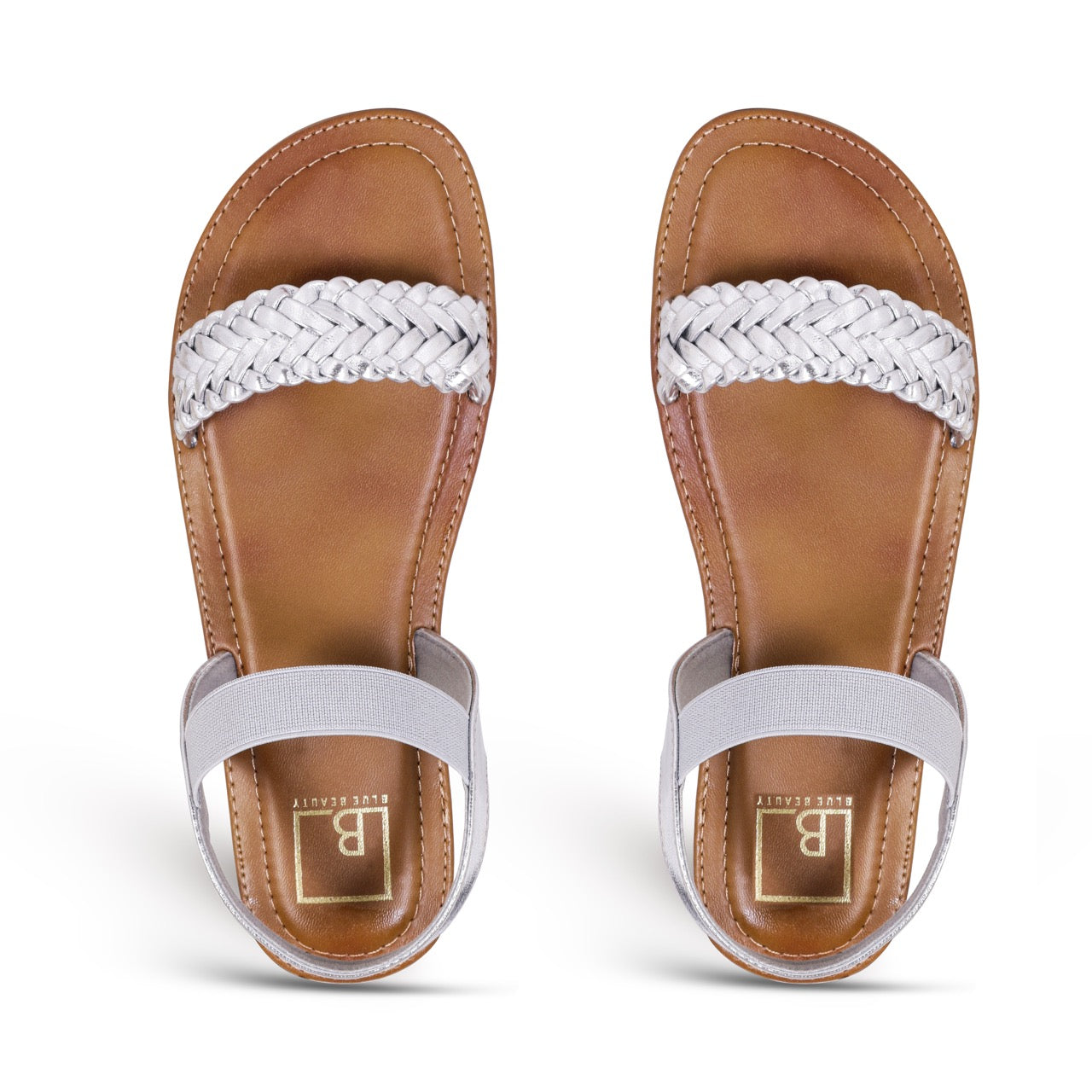 Braided Strap Flat Sandals Silver
