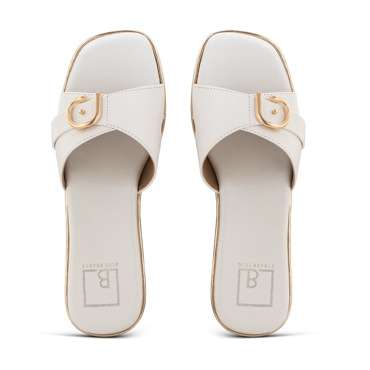 Elegant Wedge Sandals Buckle Detail White