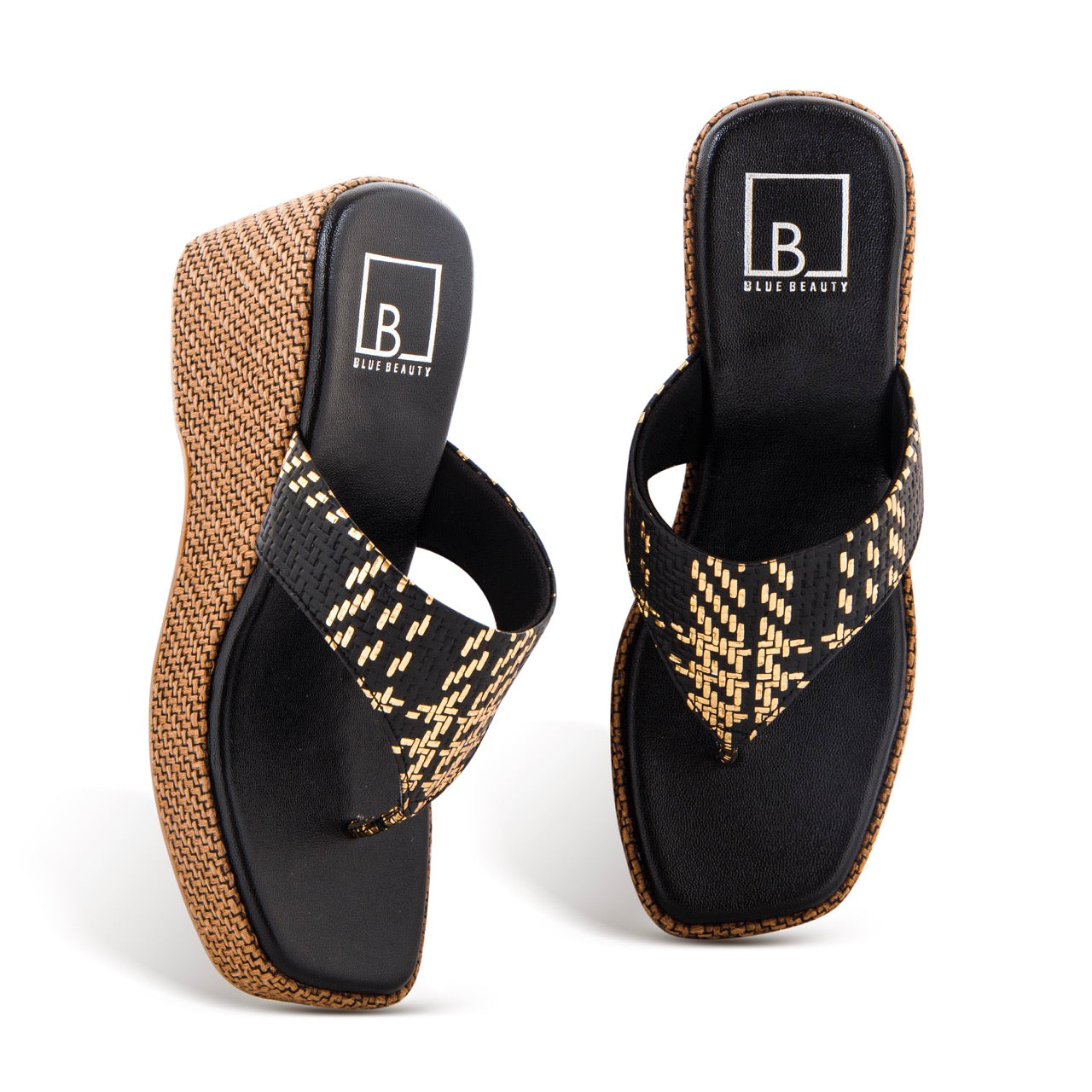 Woven Platform Wedge Sandals Black