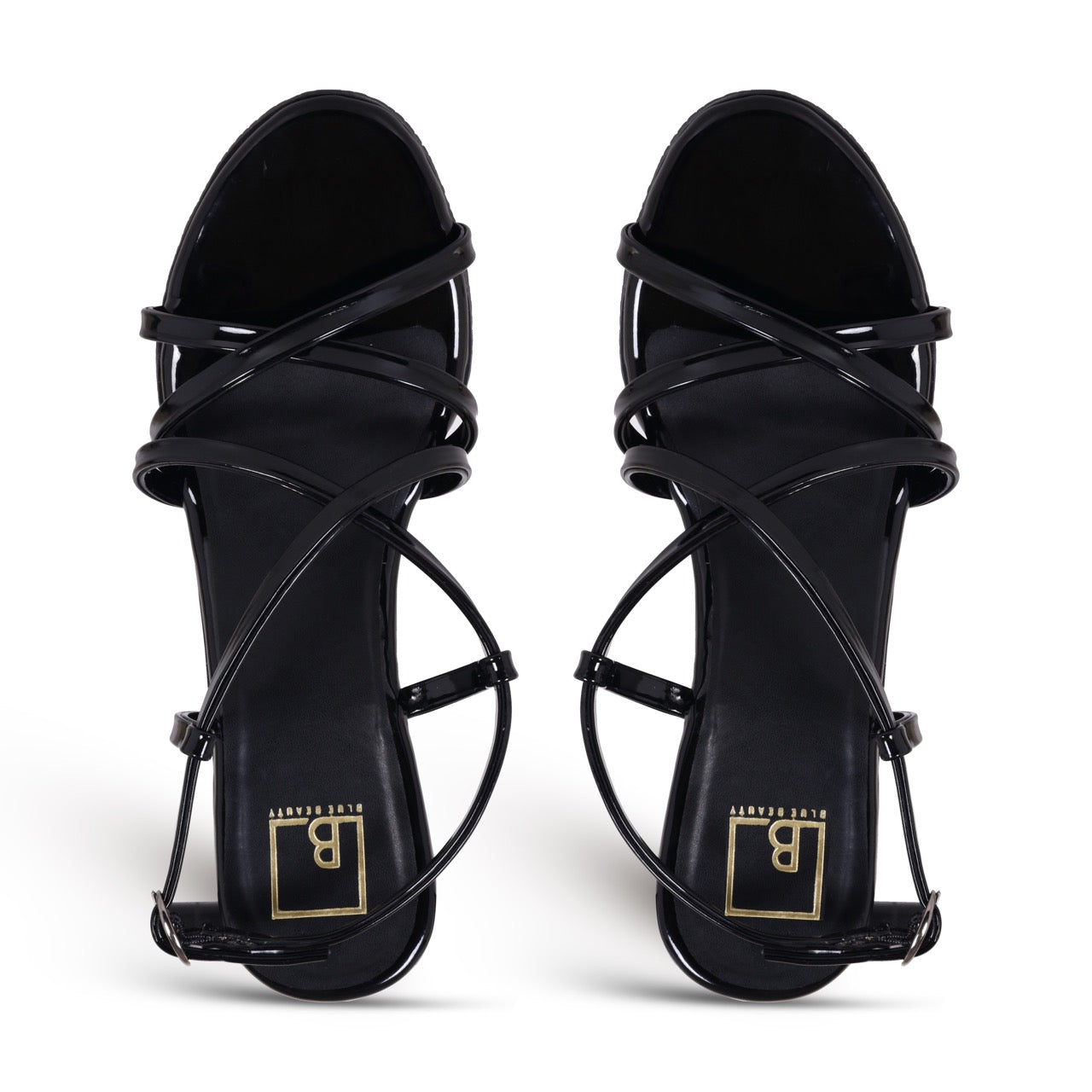 Strappy Block Flat Sandals Black