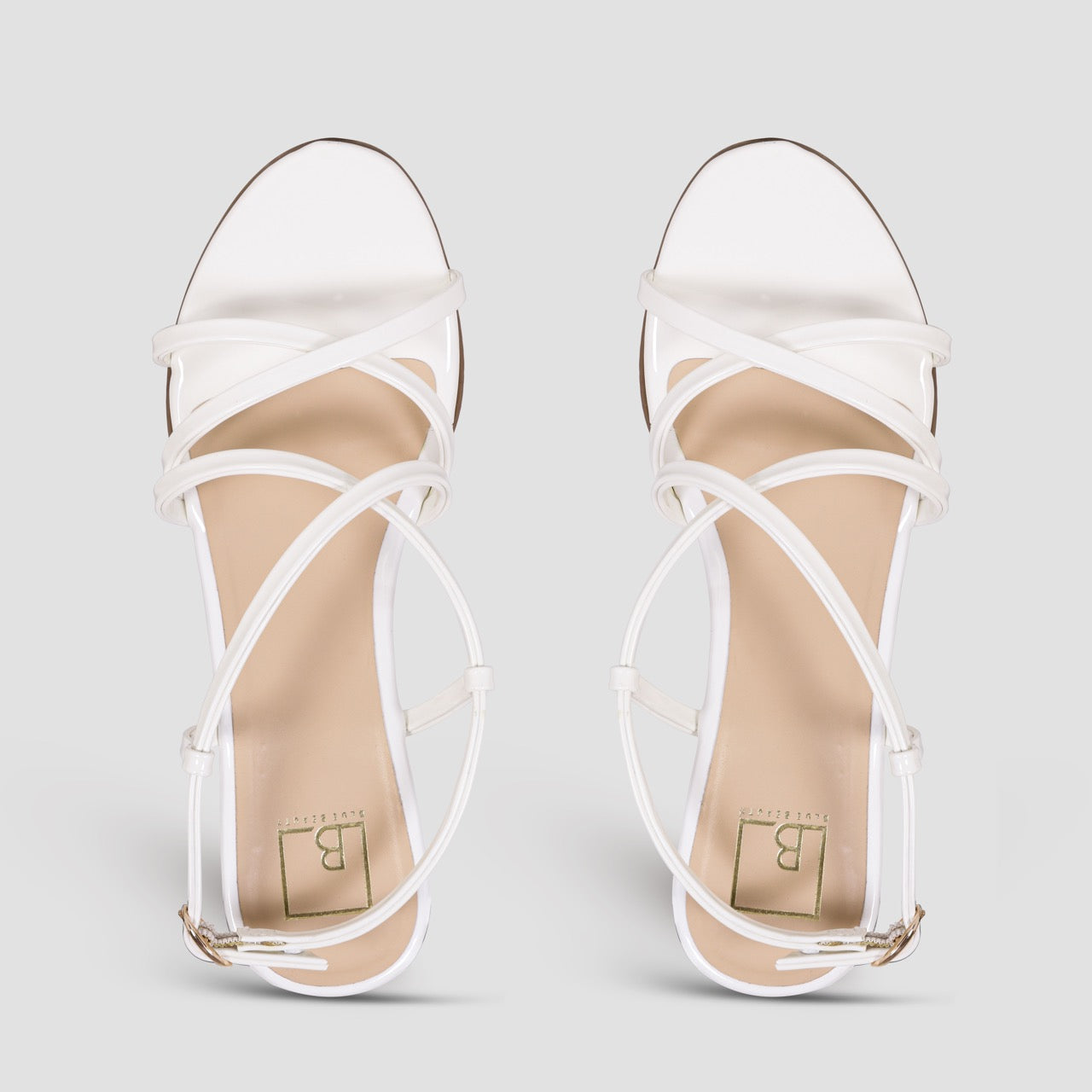 Strappy Block Flat Sandals White