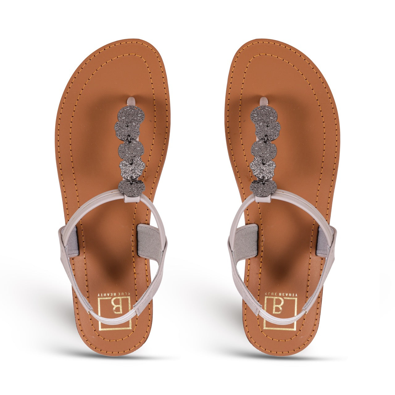 Embellished T-Strap Flat Sandals GunMetal