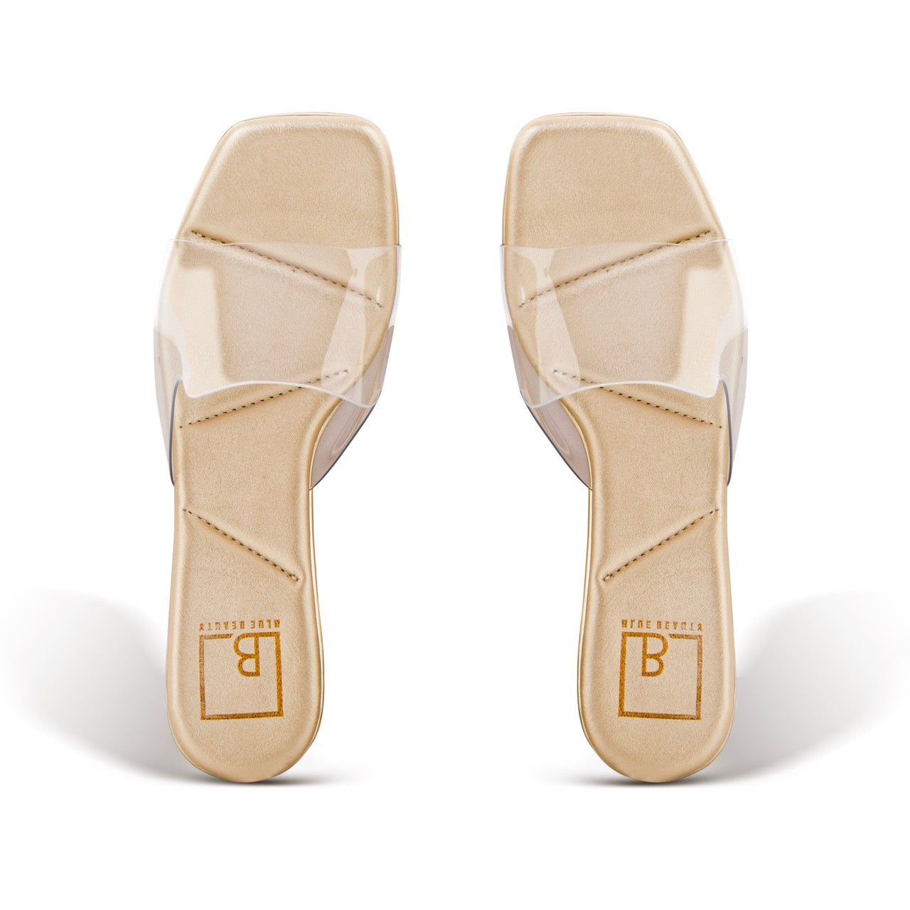 Chic Nude Transparent Block Heels Gold