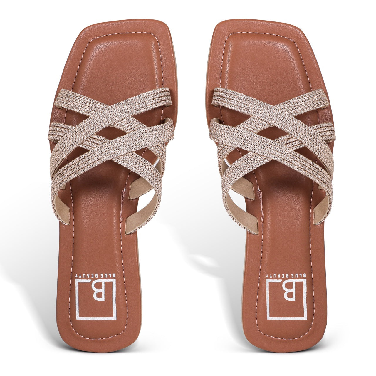 Woven Strap Slip-On Flat Rose Gold