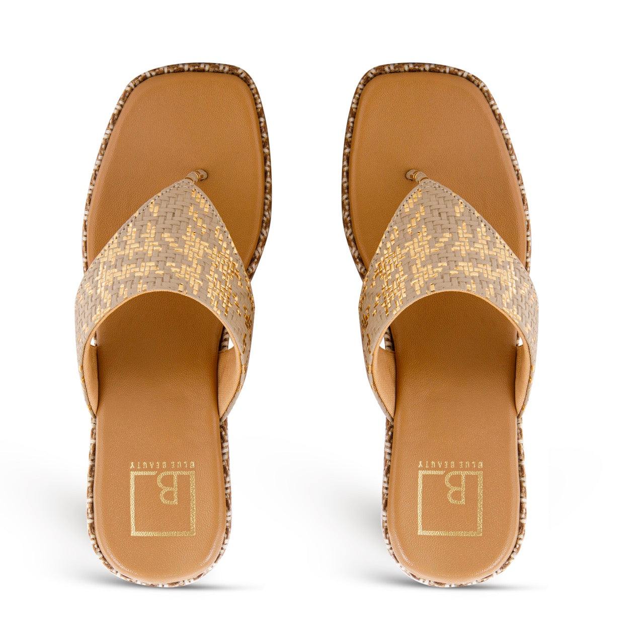 Woven Platform Wedge Sandals Beige