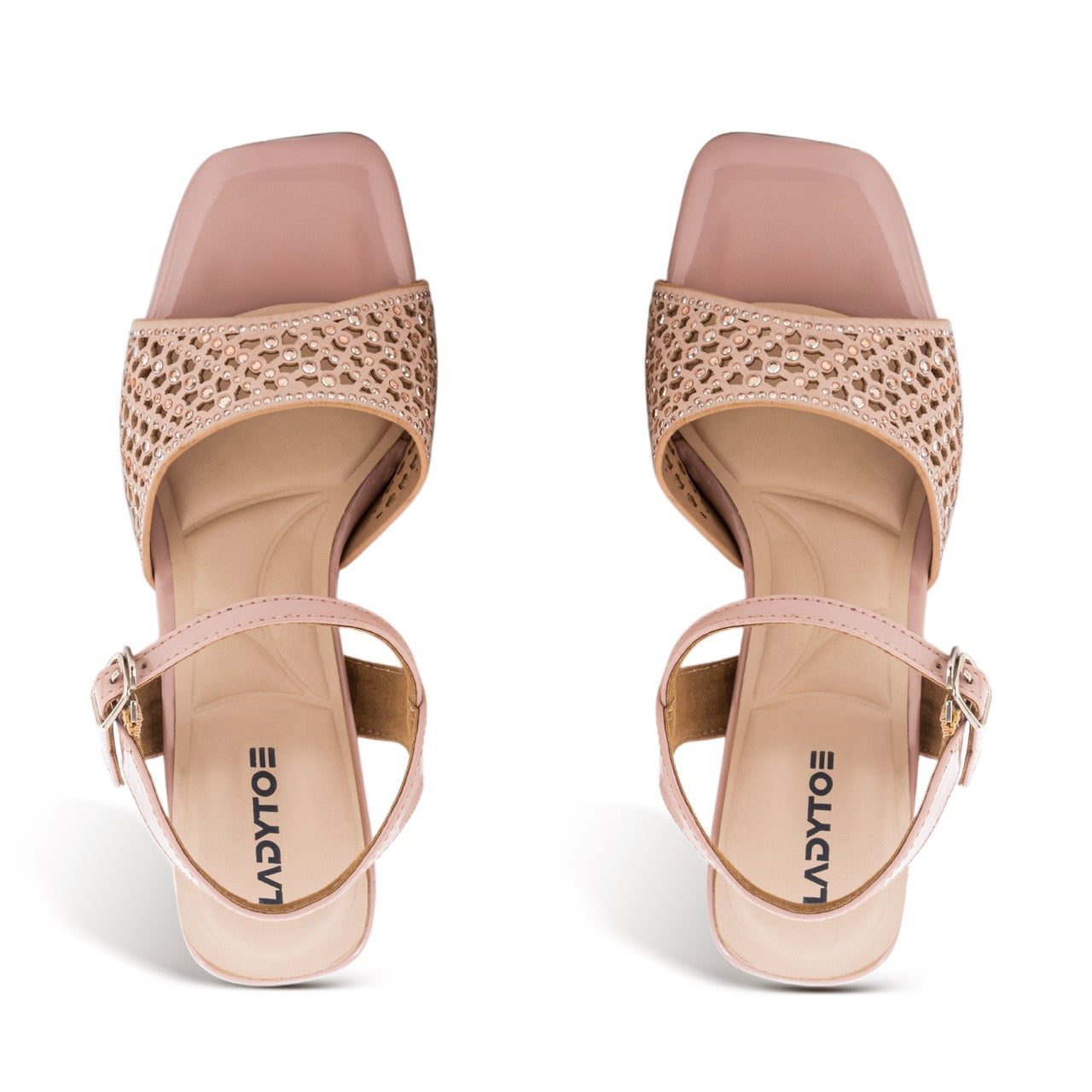 Block Heels with Cutwork Design Peach