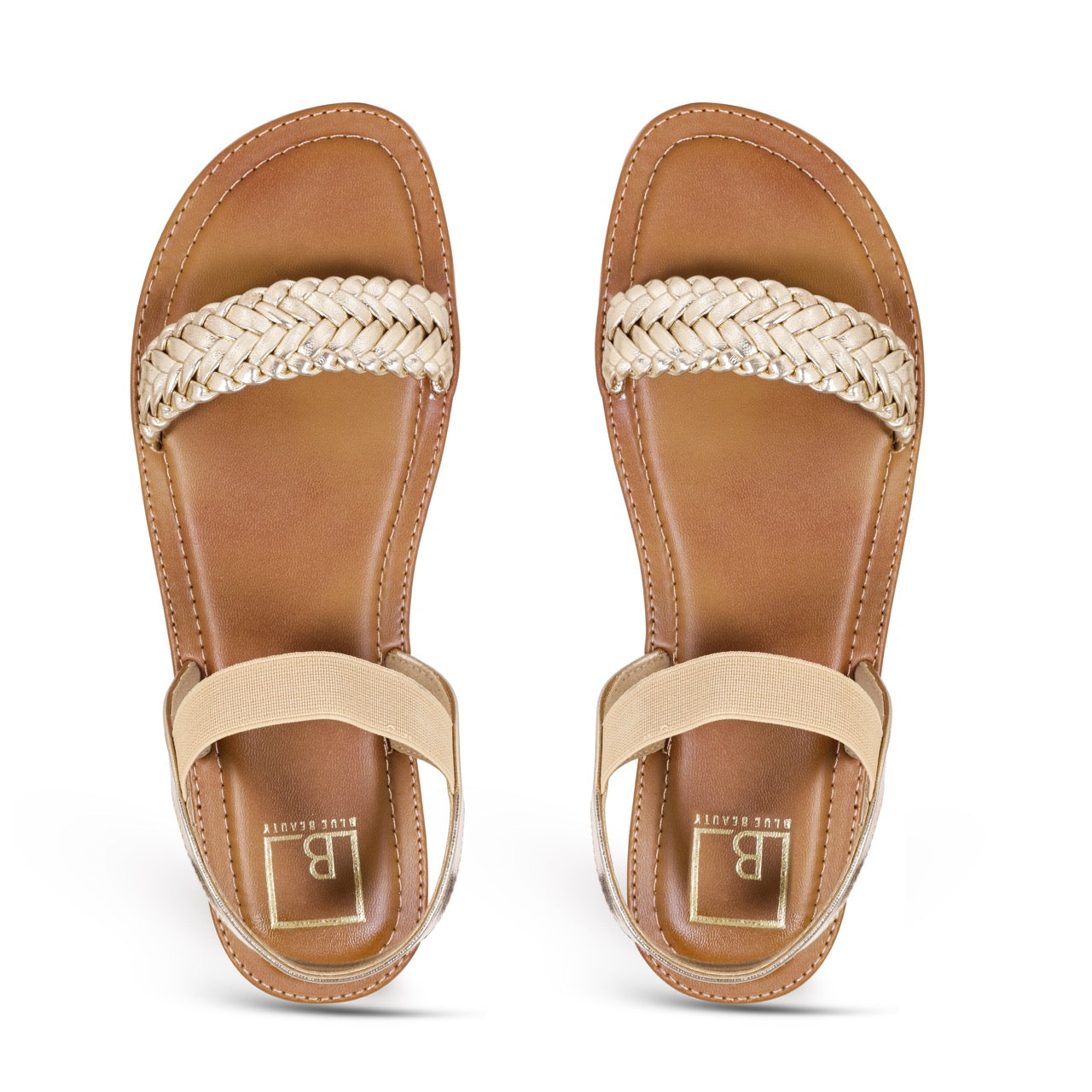 Braided Strap Flat Sandals Gold