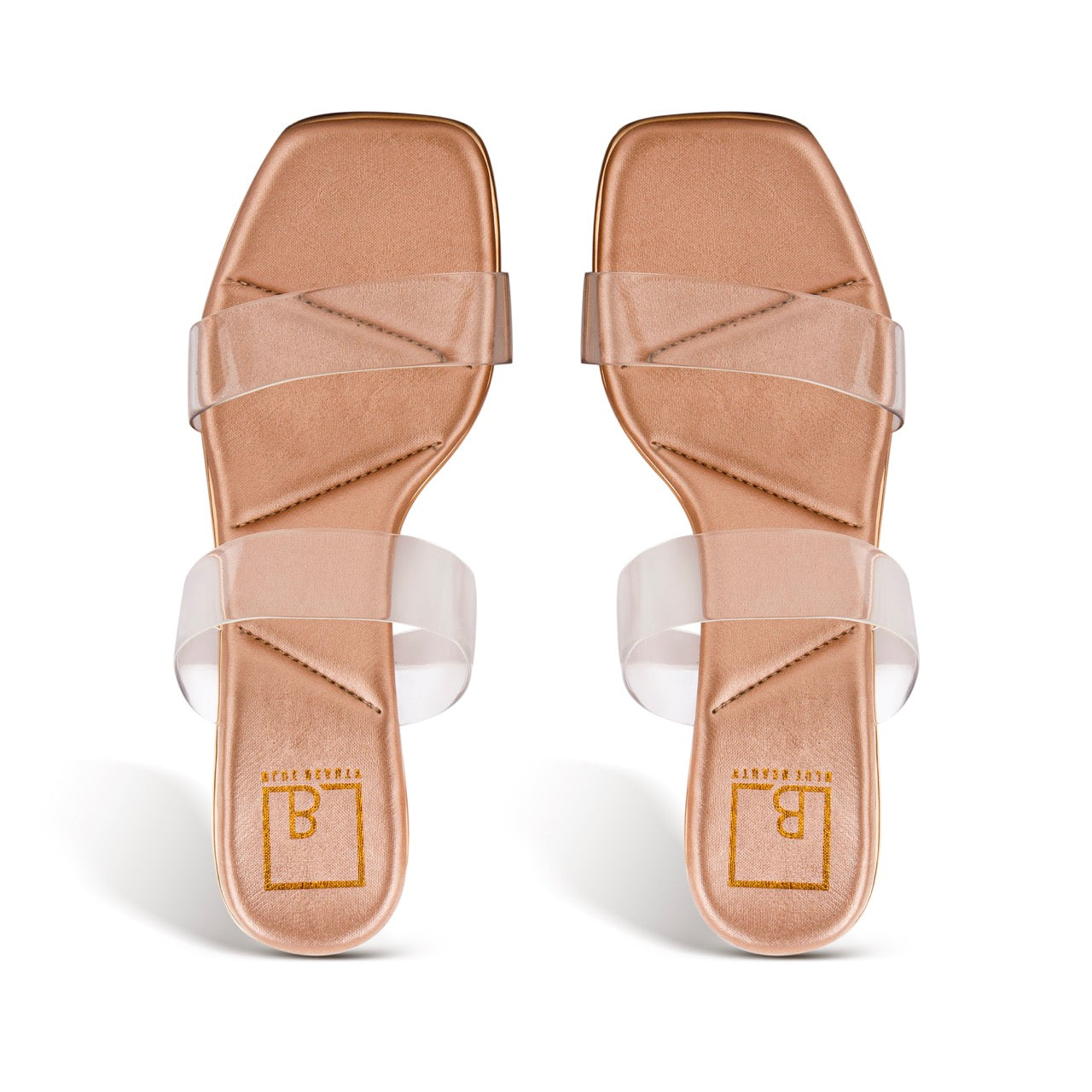 Trendy Transparent Strap Block Heels Rose Gold