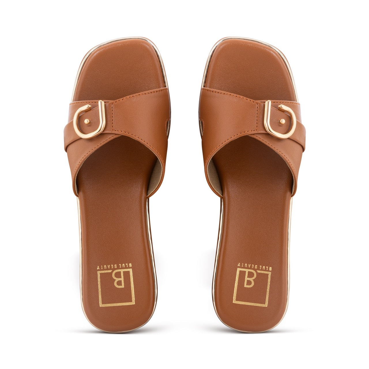 Elegant Wedge Sandals Buckle Detail Tan