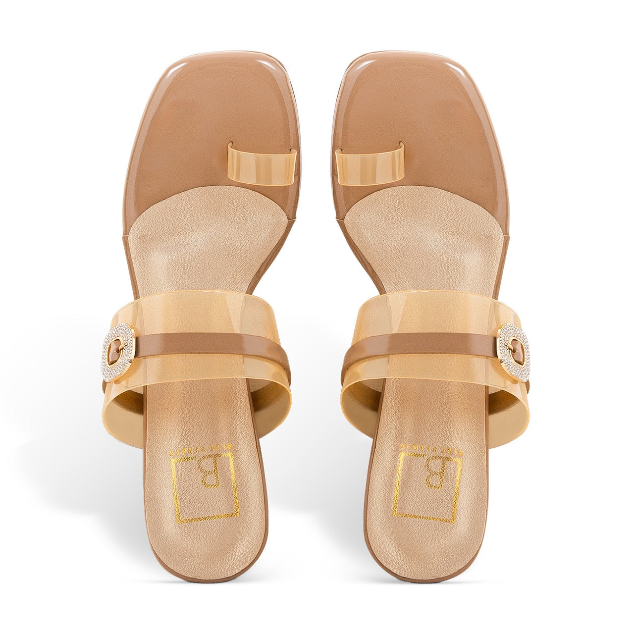 Elegant Block Heels with Buckle Detail Gold