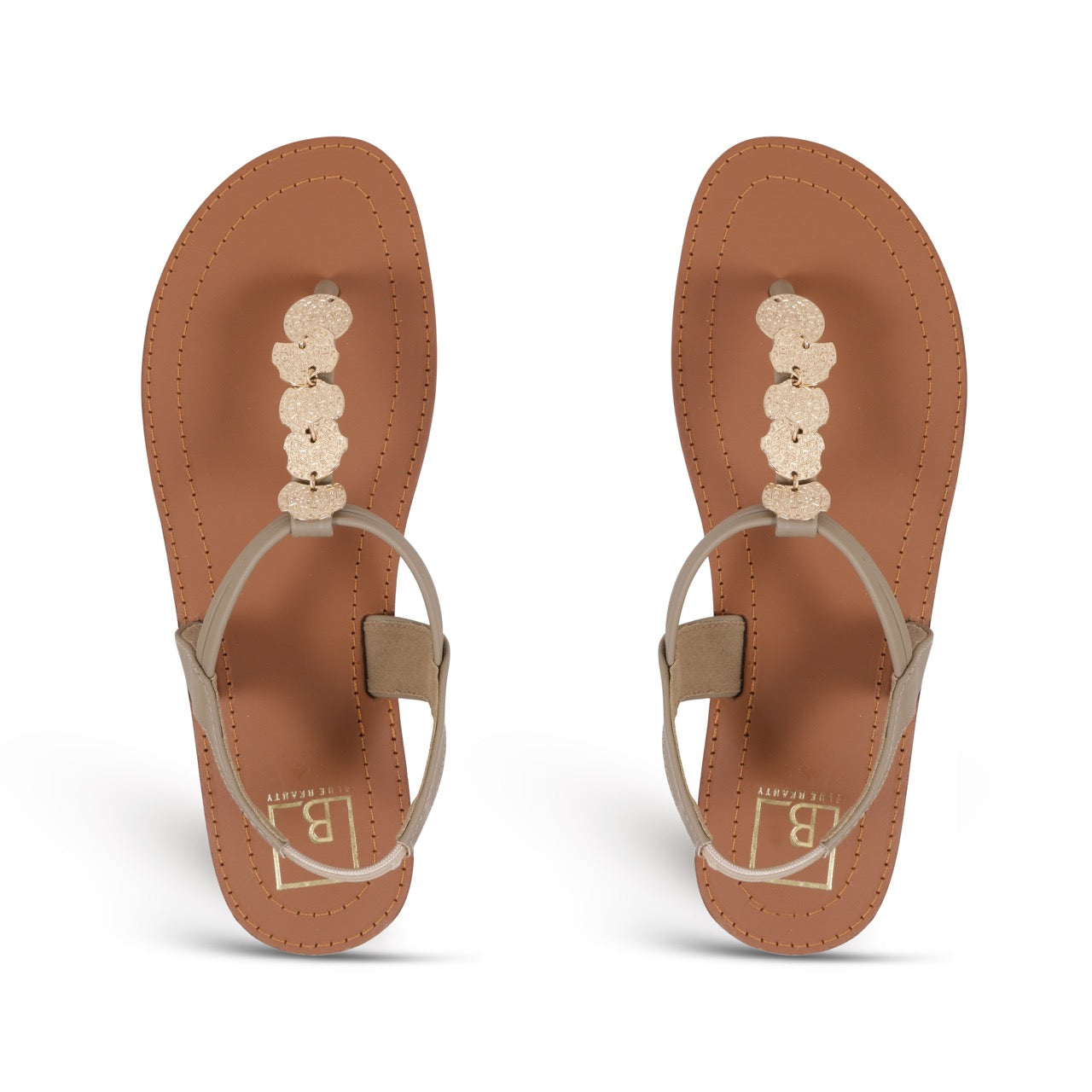 Embellished T-Strap Flat Sandals Gold