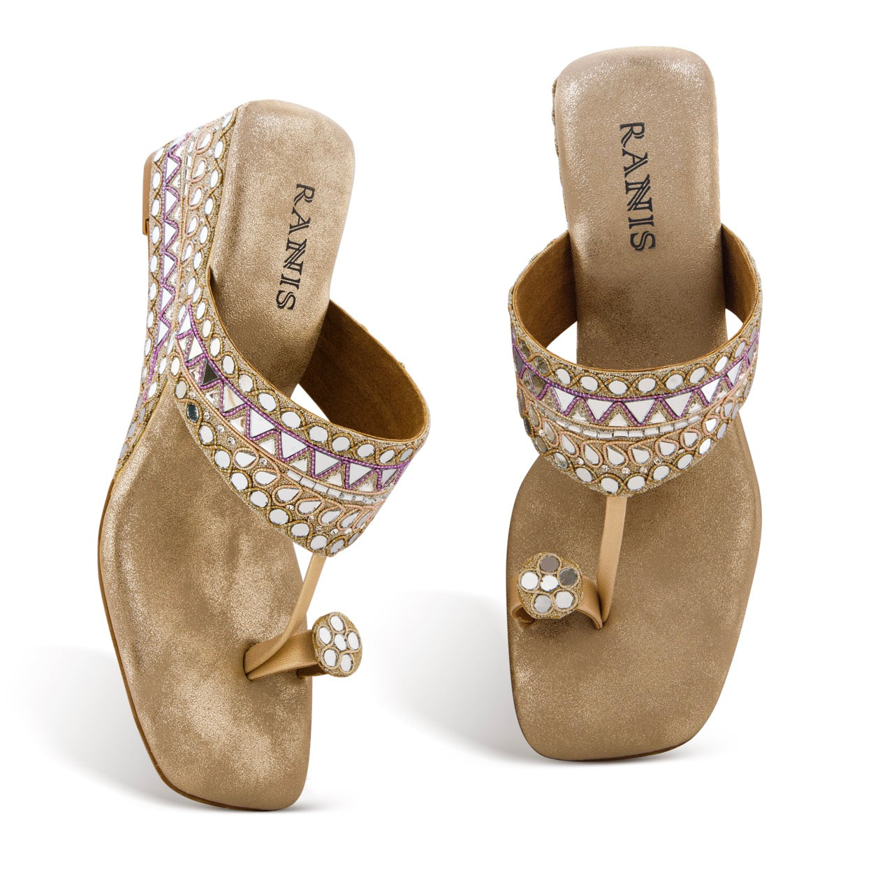 Embellished Wedge Sandals Gold