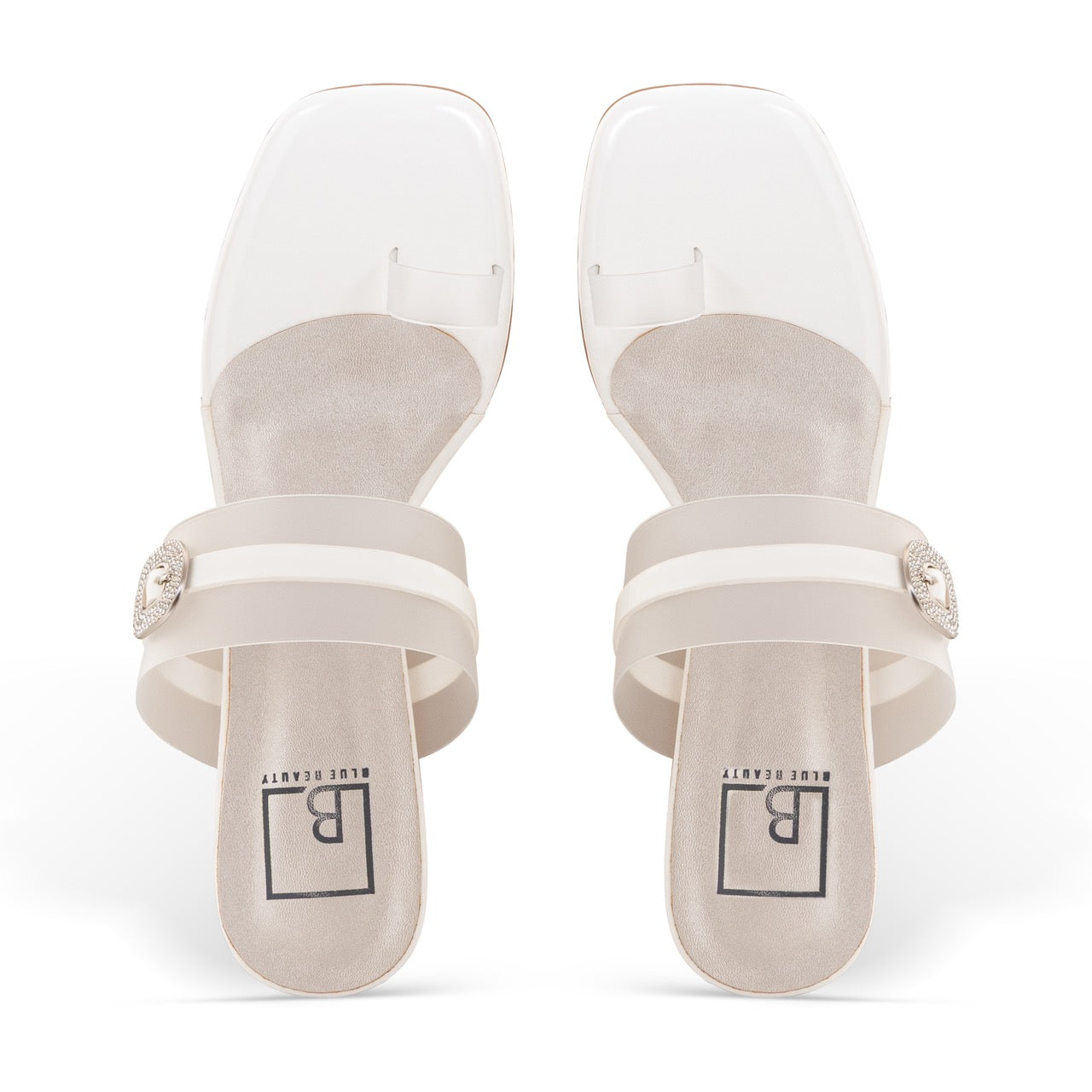 Elegant Block Heels with Buckle Detail White