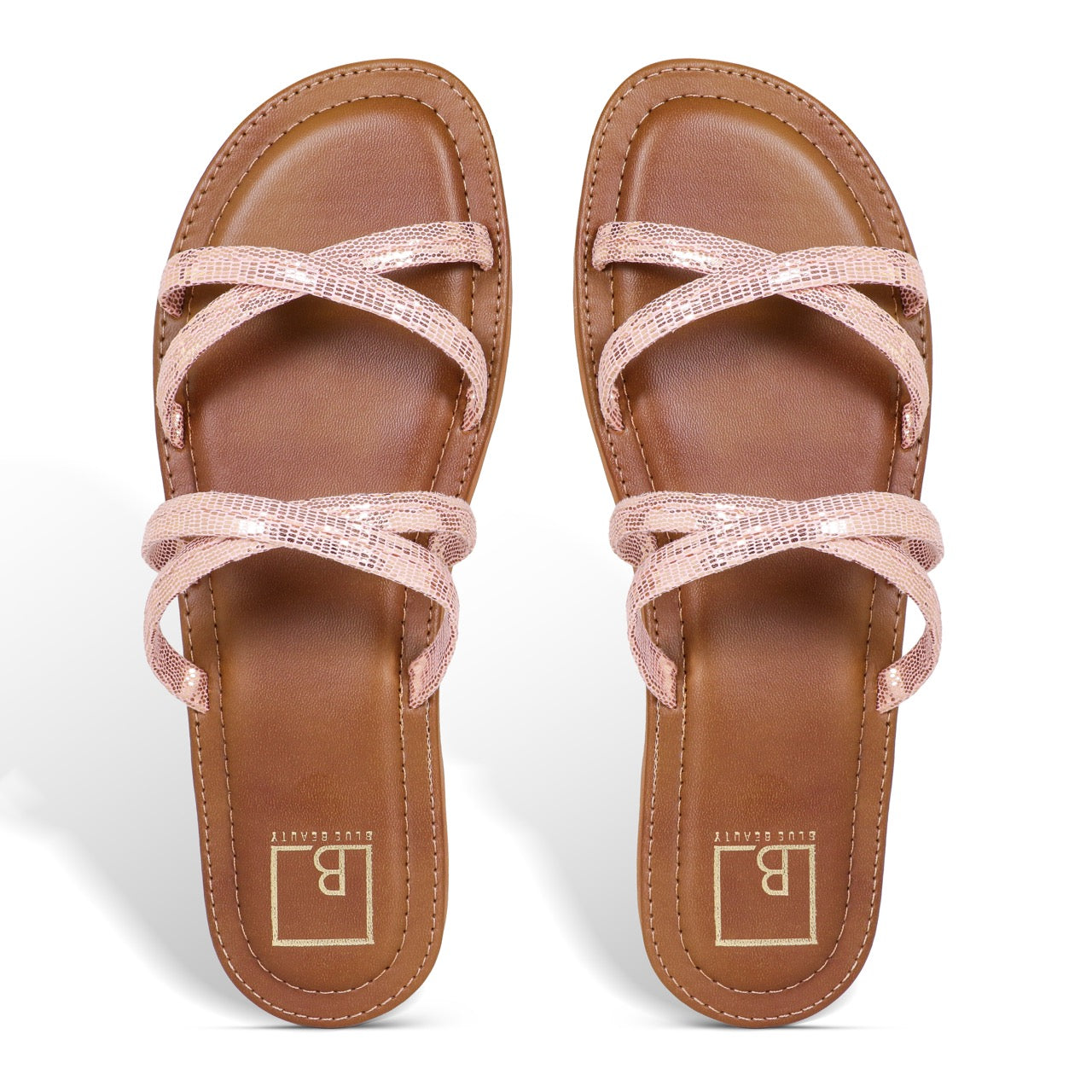 Strappy Flat Sandals Peach