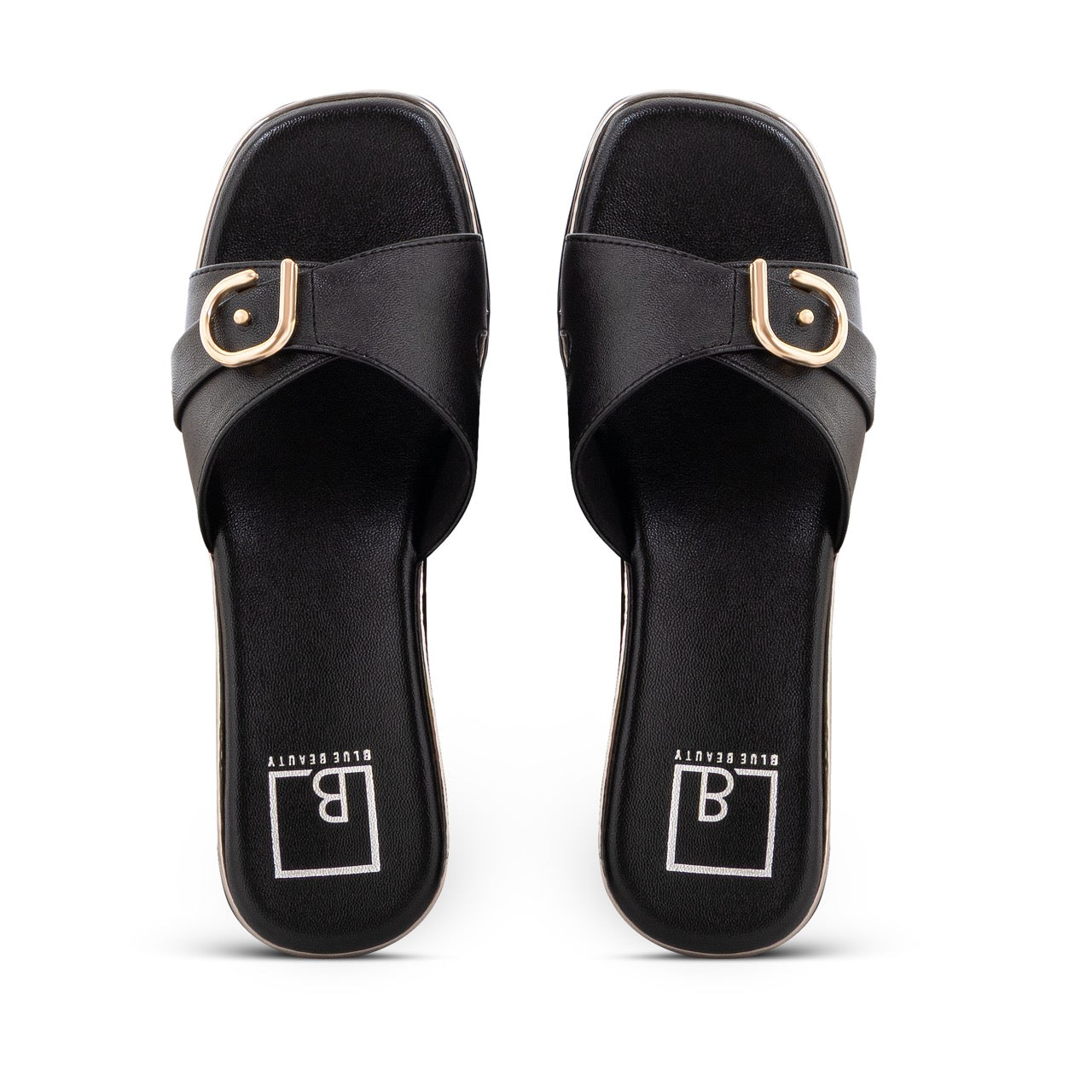 Elegant Wedge Sandals Buckle Detail Black