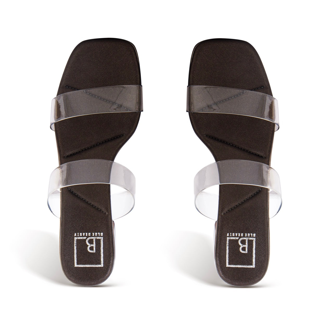 Trendy Transparent Strap Block Heels Black