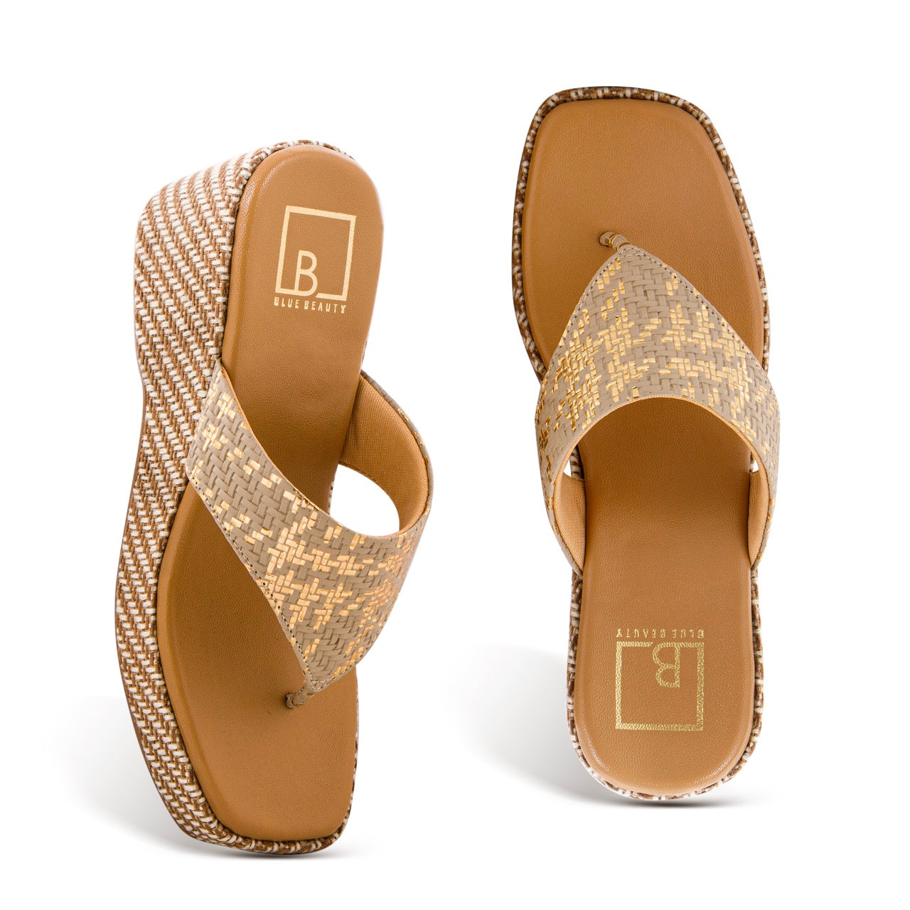 Woven Platform Wedge Sandals Beige