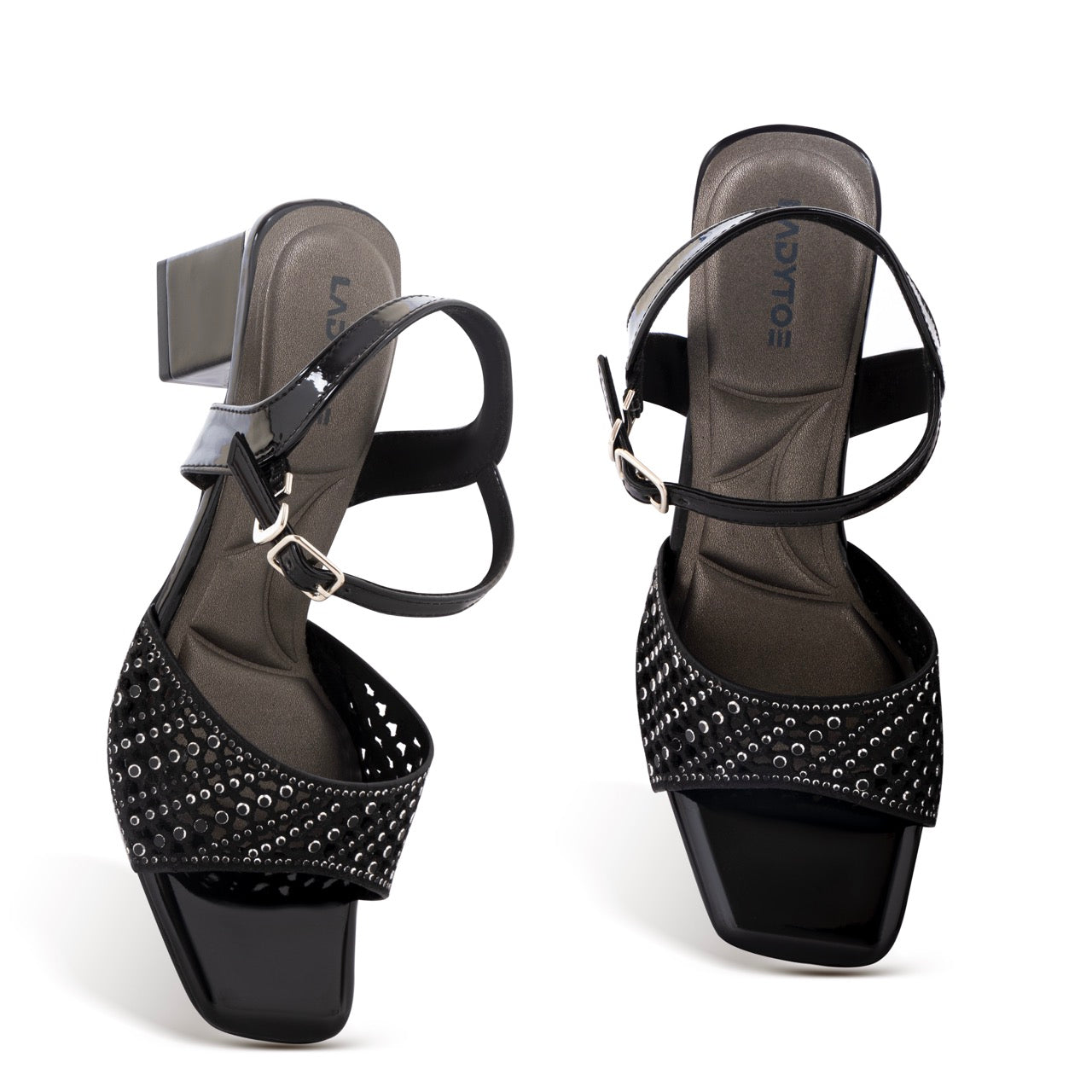 Block Heels with Cutwork Design Black