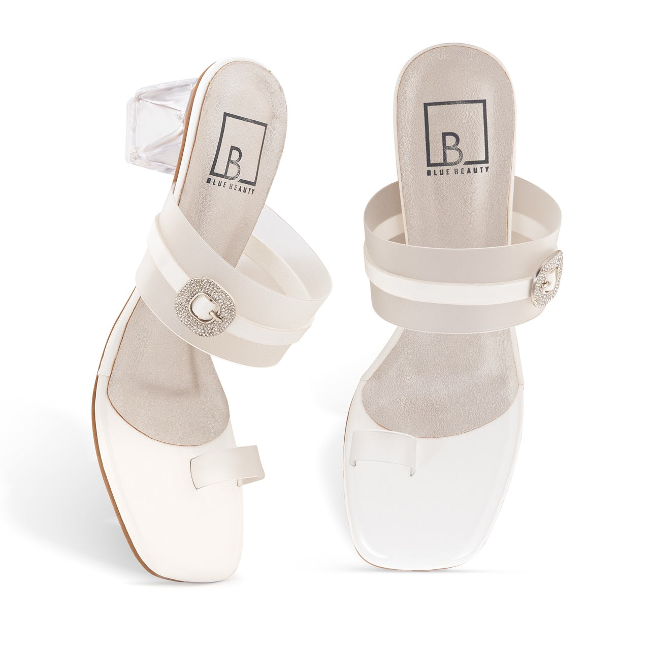 Elegant Block Heels with Buckle Detail White