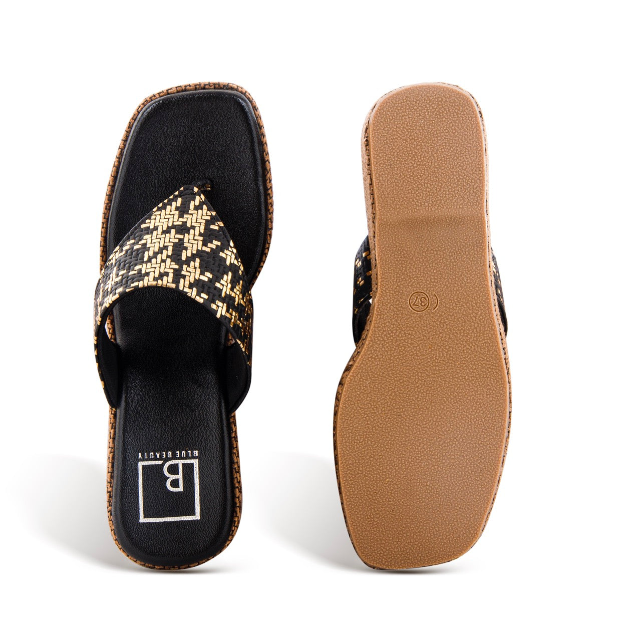 Woven Platform Wedge Sandals Black