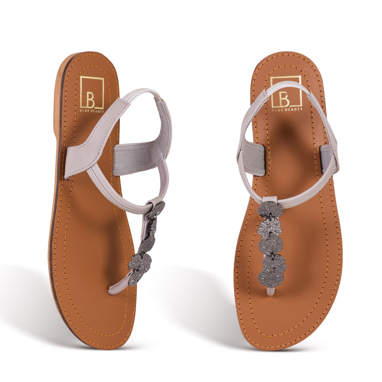 Embellished T-Strap Flat Sandals GunMetal