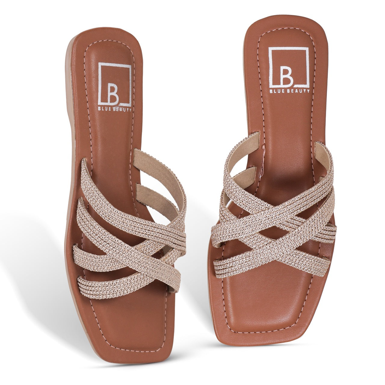 Woven Strap Slip-On Flat Rose Gold