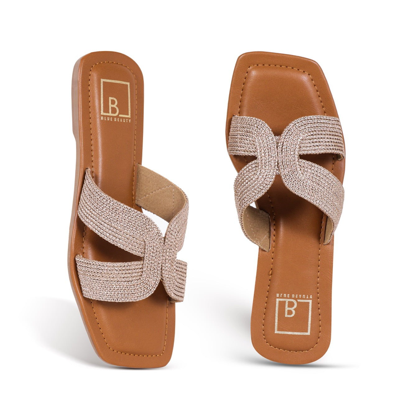 Woven Strap Slip-On Flat Rose Gold
