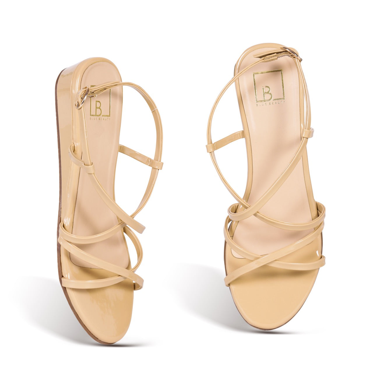 Strappy Block Flat Sandals Cream