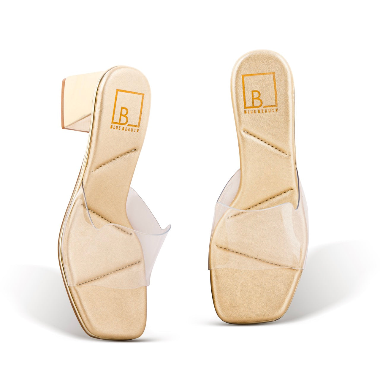 Chic Nude Transparent Block Heels Gold