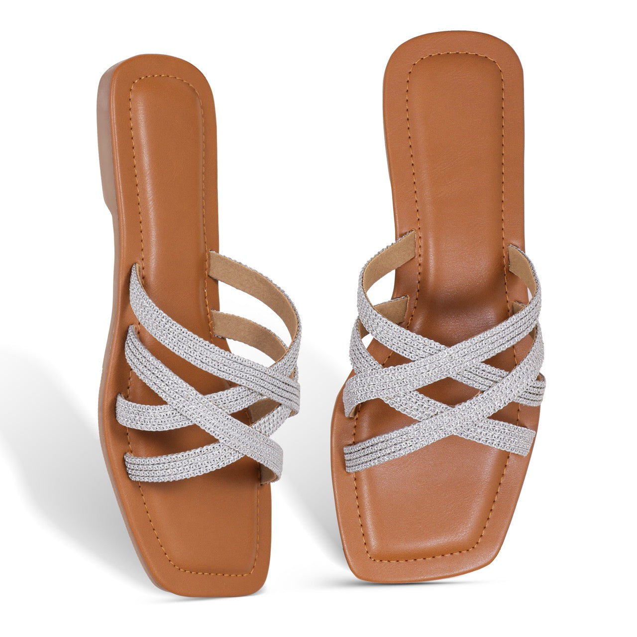 Woven Strap Slip-On Flat Silver