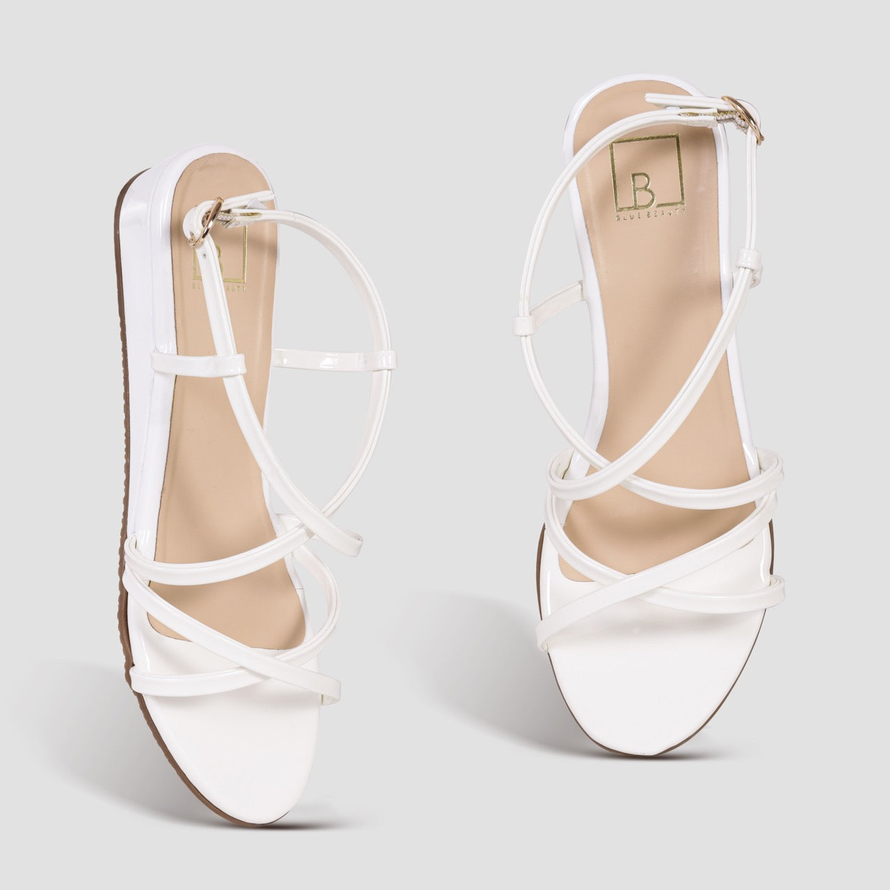 Strappy Block Flat Sandals White