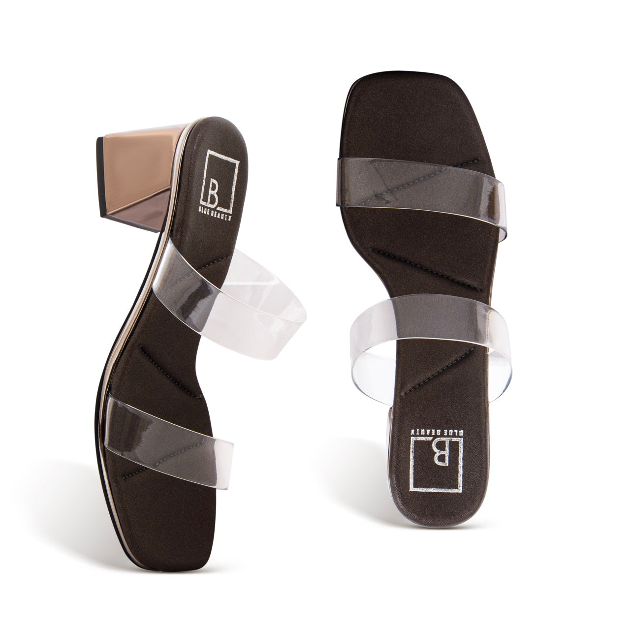 Trendy Transparent Strap Block Heels Black