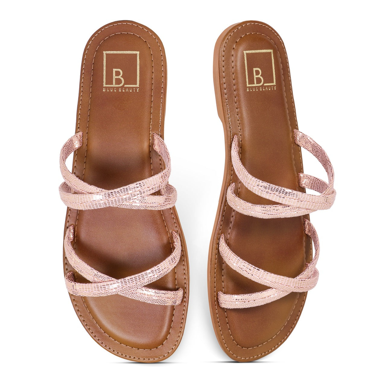 Strappy Flat Sandals Peach
