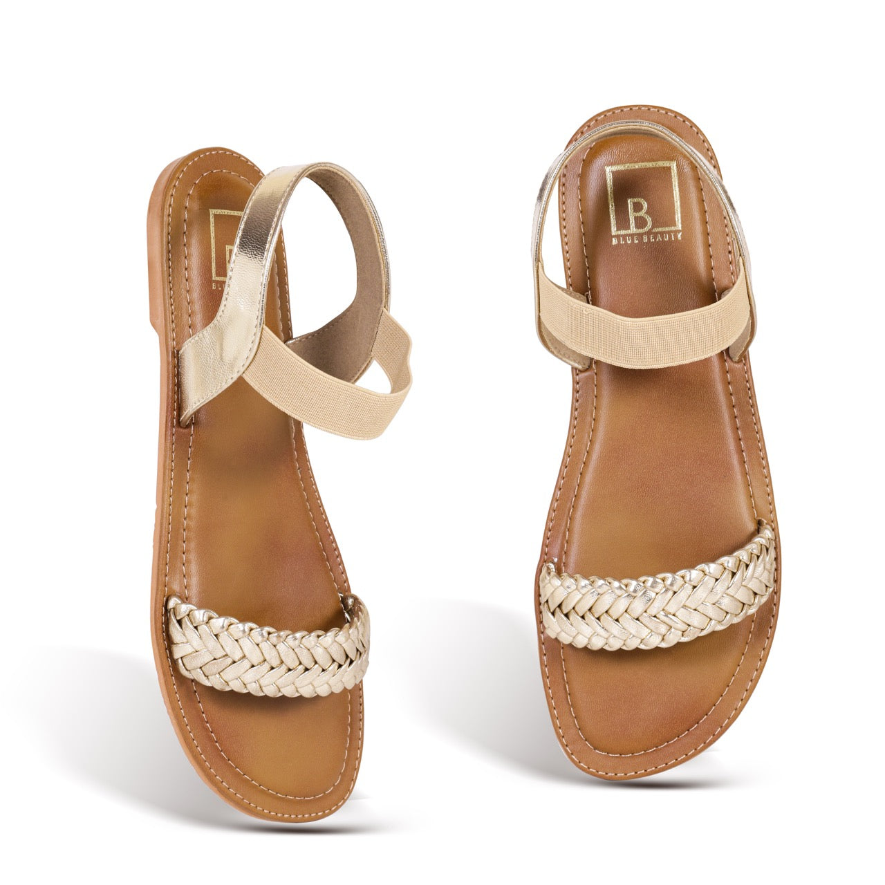 Braided Strap Flat Sandals Gold