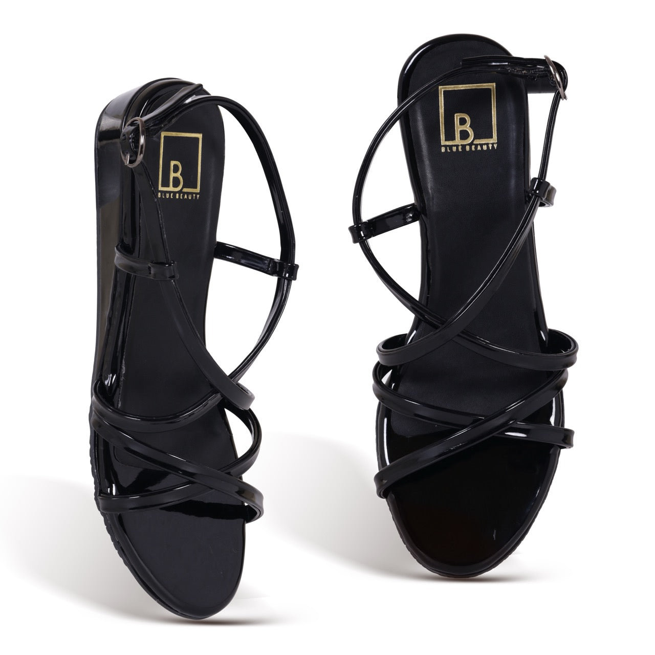 Strappy Block Flat Sandals Black