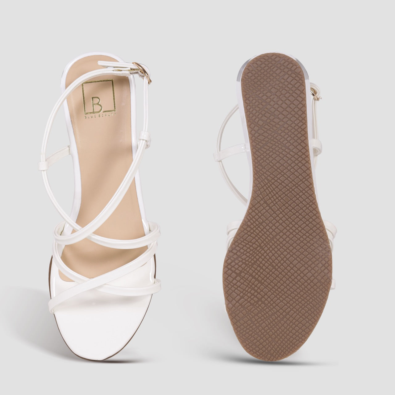 Strappy Block Flat Sandals White