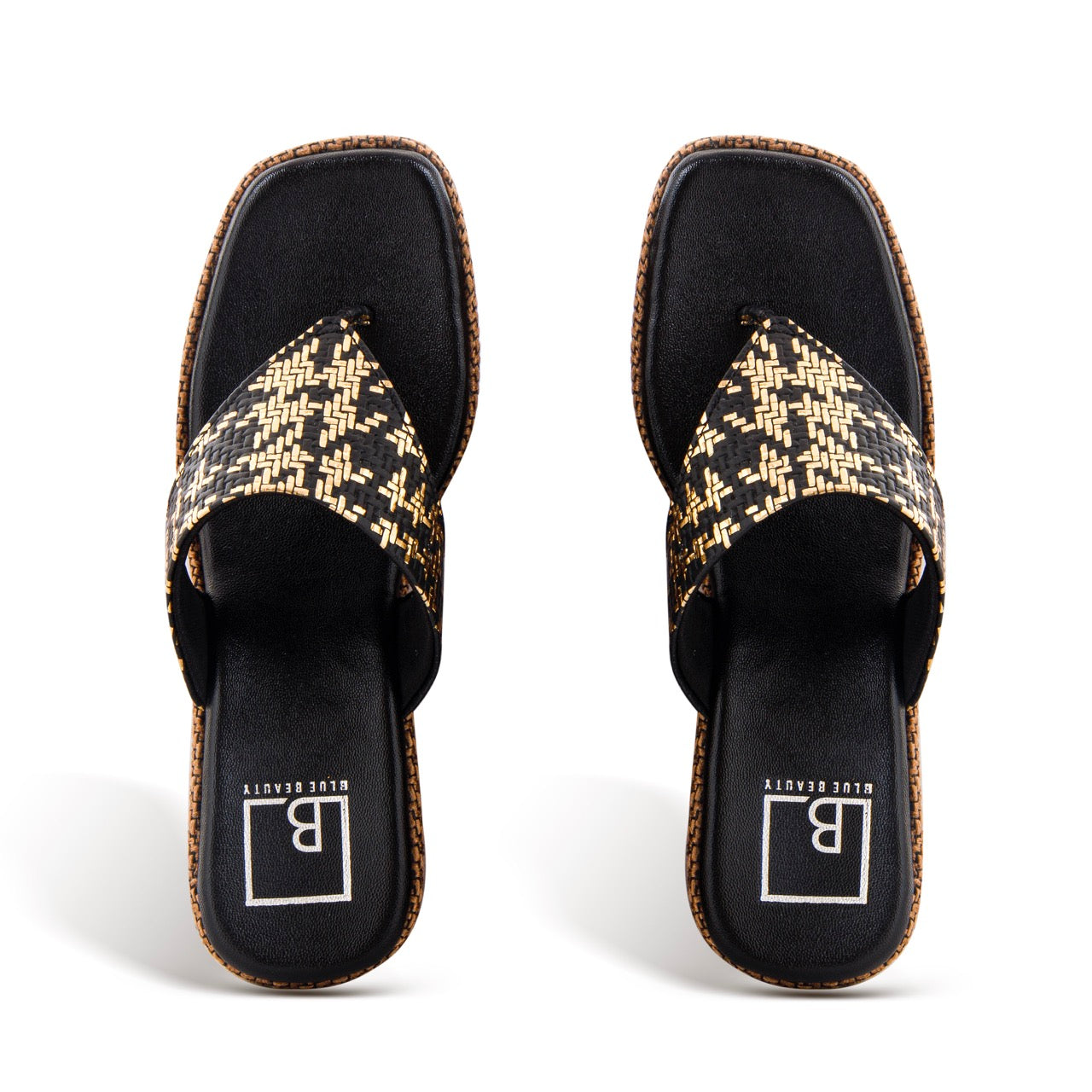 Woven Platform Wedge Sandals Black