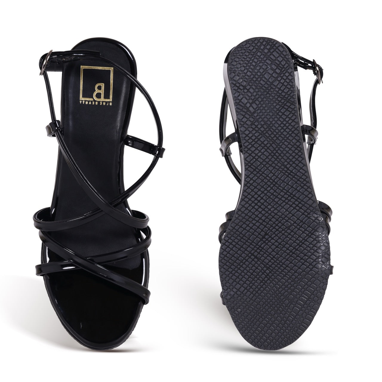 Strappy Block Flat Sandals Black