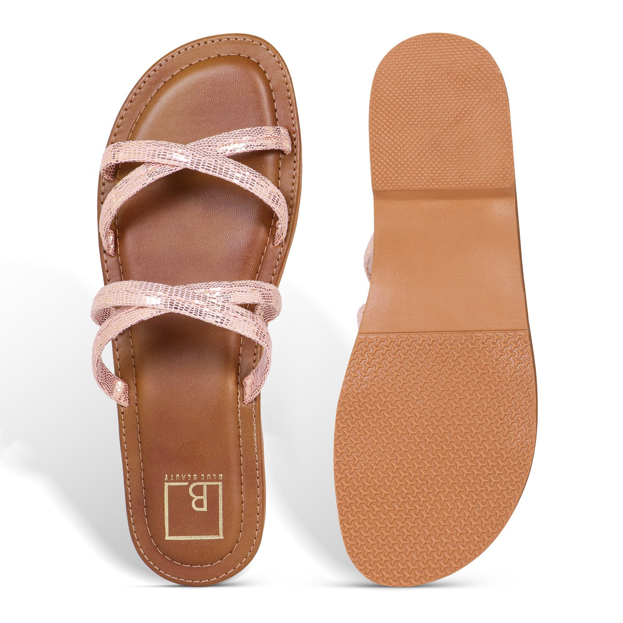 Strappy Flat Sandals Peach