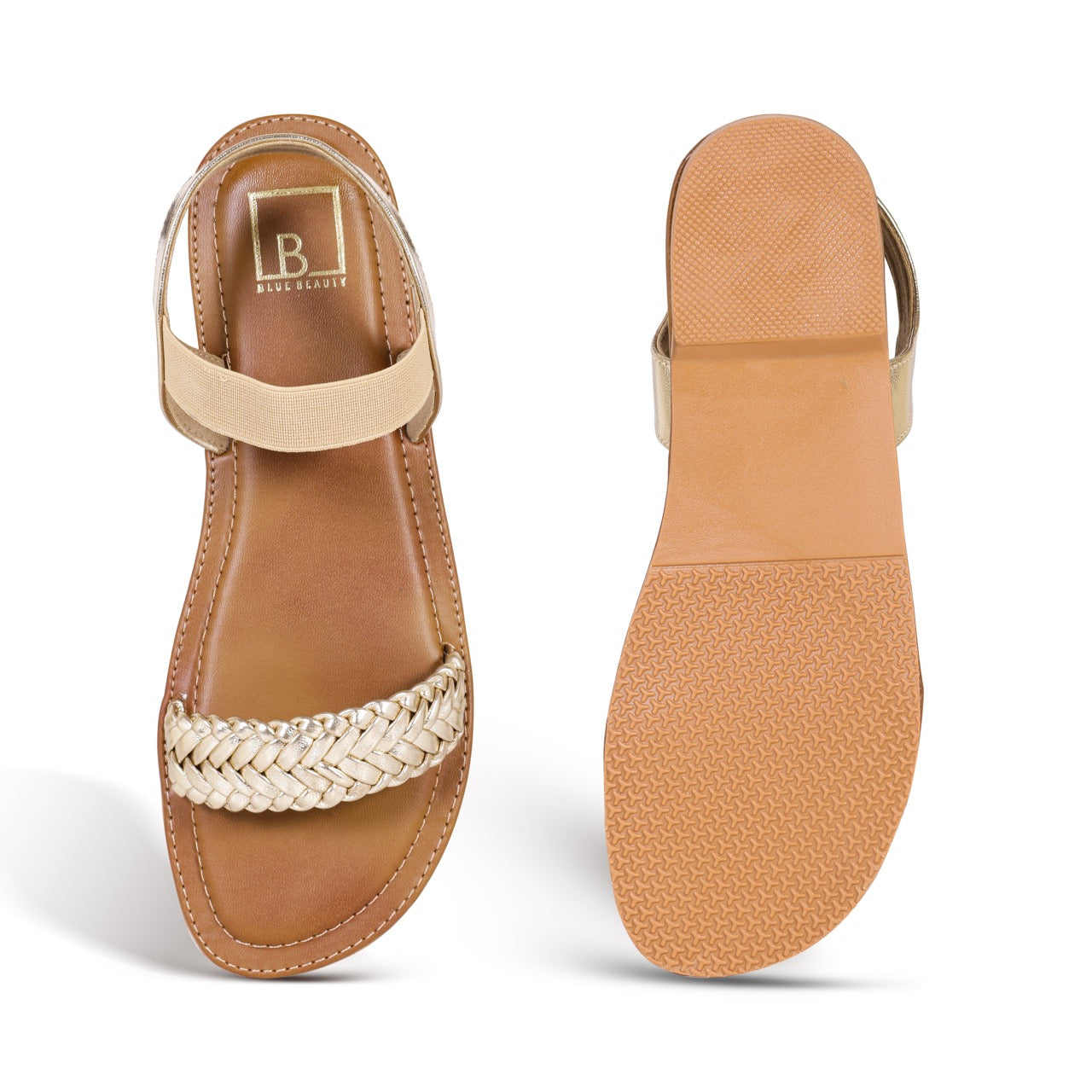 Braided Strap Flat Sandals Gold