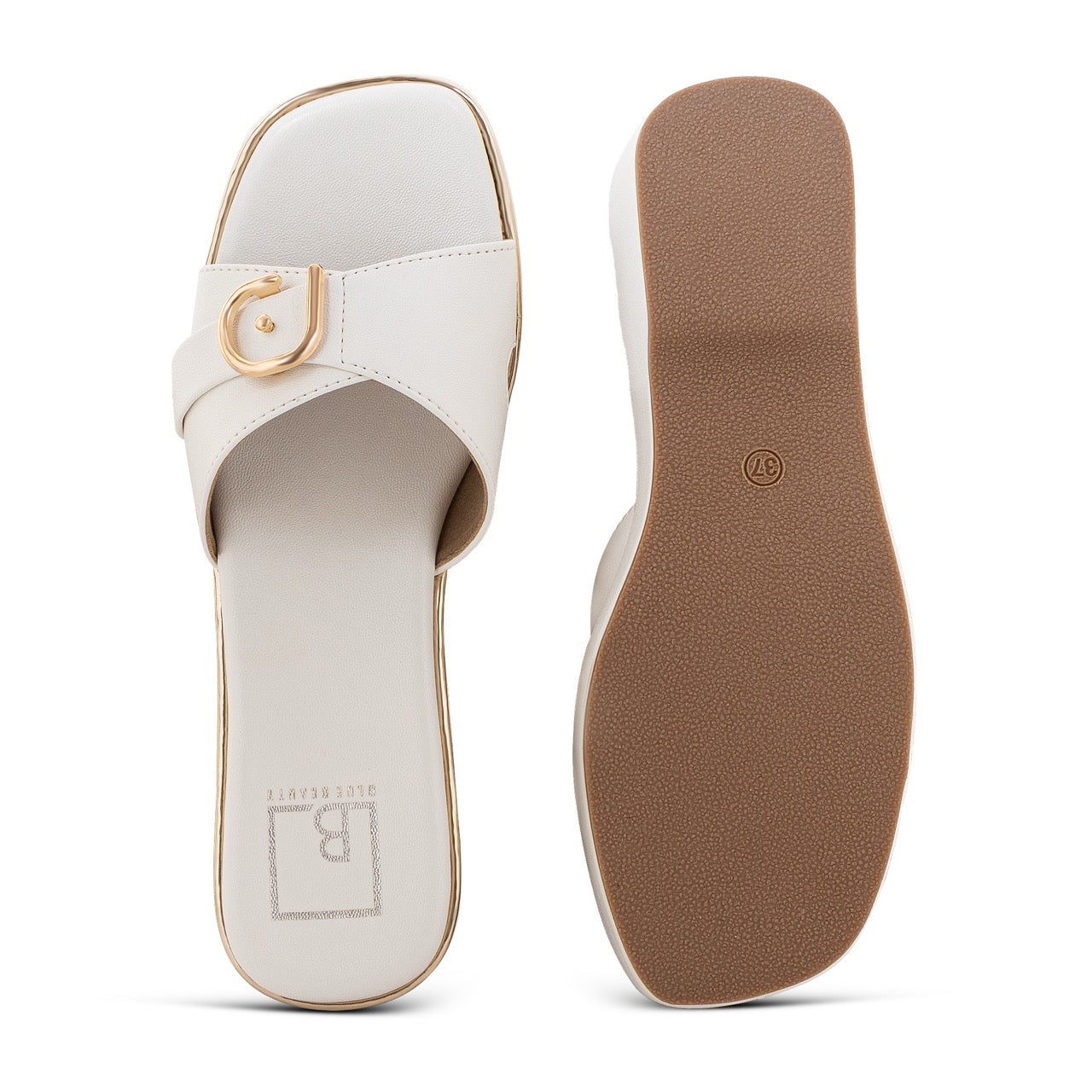Elegant Wedge Sandals Buckle Detail White