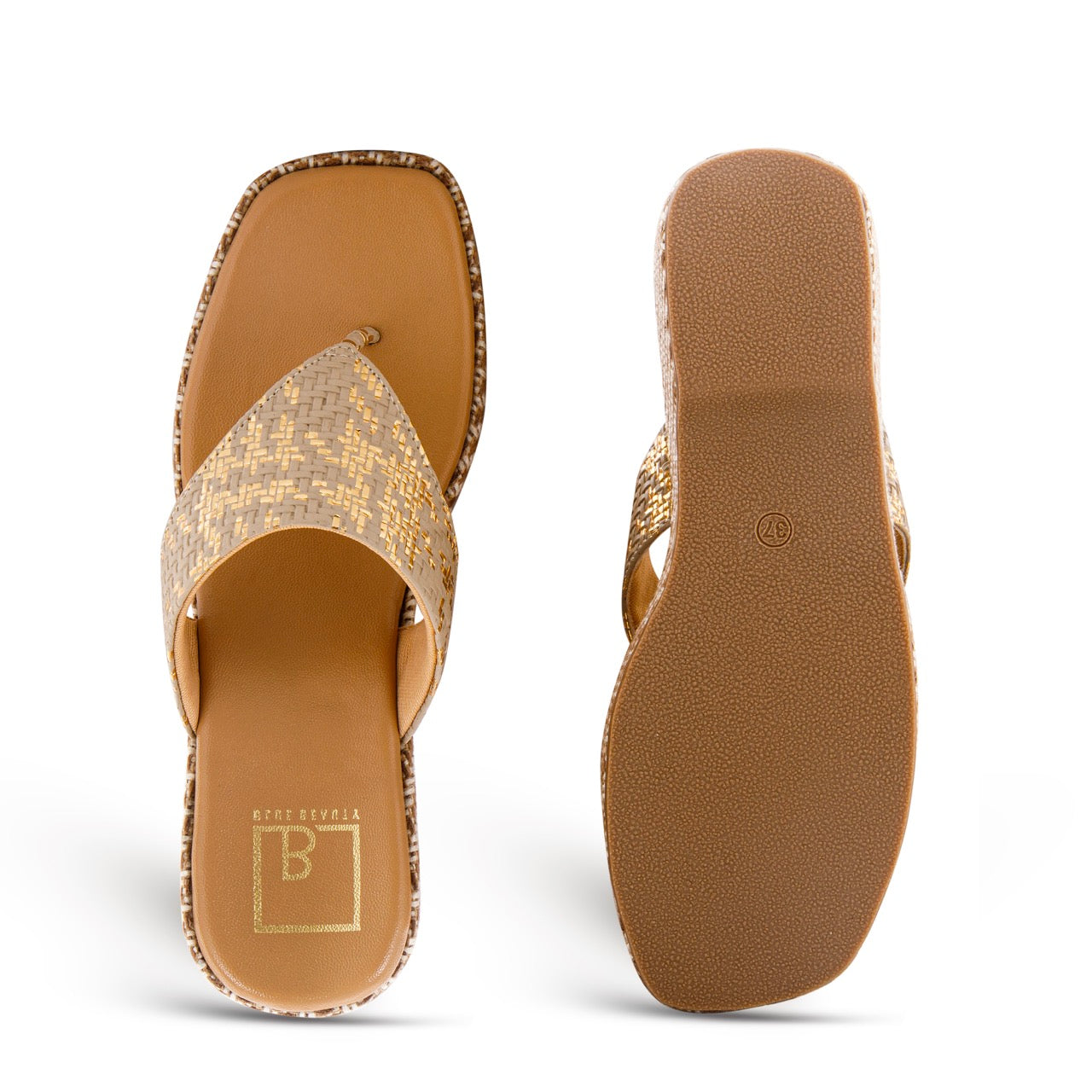 Woven Platform Wedge Sandals Beige