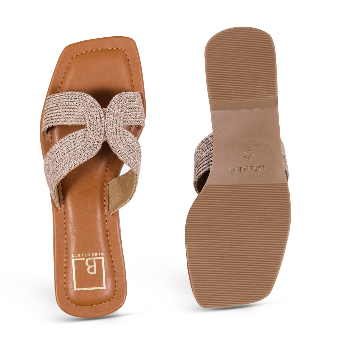 Woven Strap Slip-On Flat Rose Gold