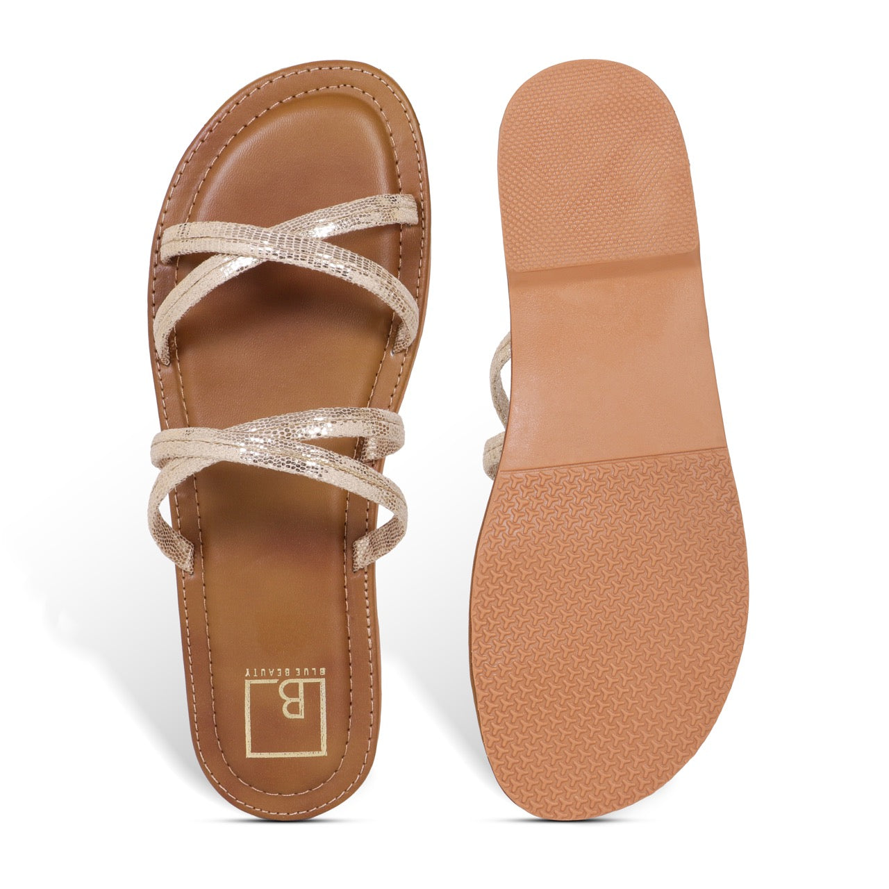Strappy Flat Sandals Gold