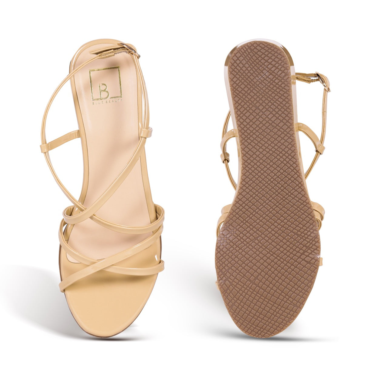 Strappy Block Flat Sandals Cream