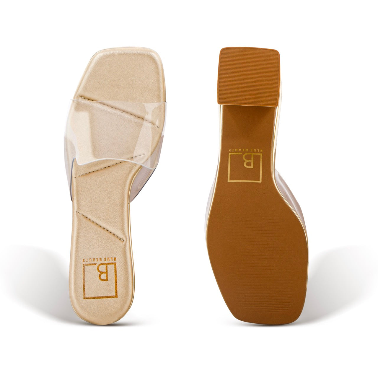 Chic Nude Transparent Block Heels Gold
