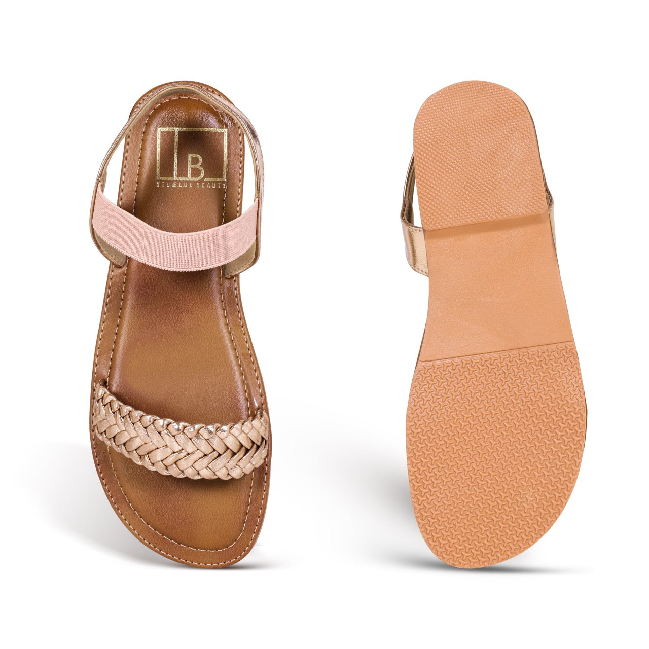 Braided Strap Flat Sandals Rosegold