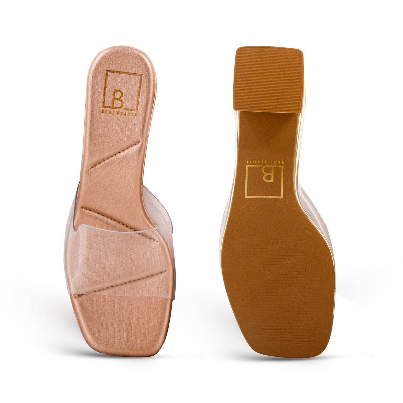 Chic Nude Transparent Block Heels Rose Gold