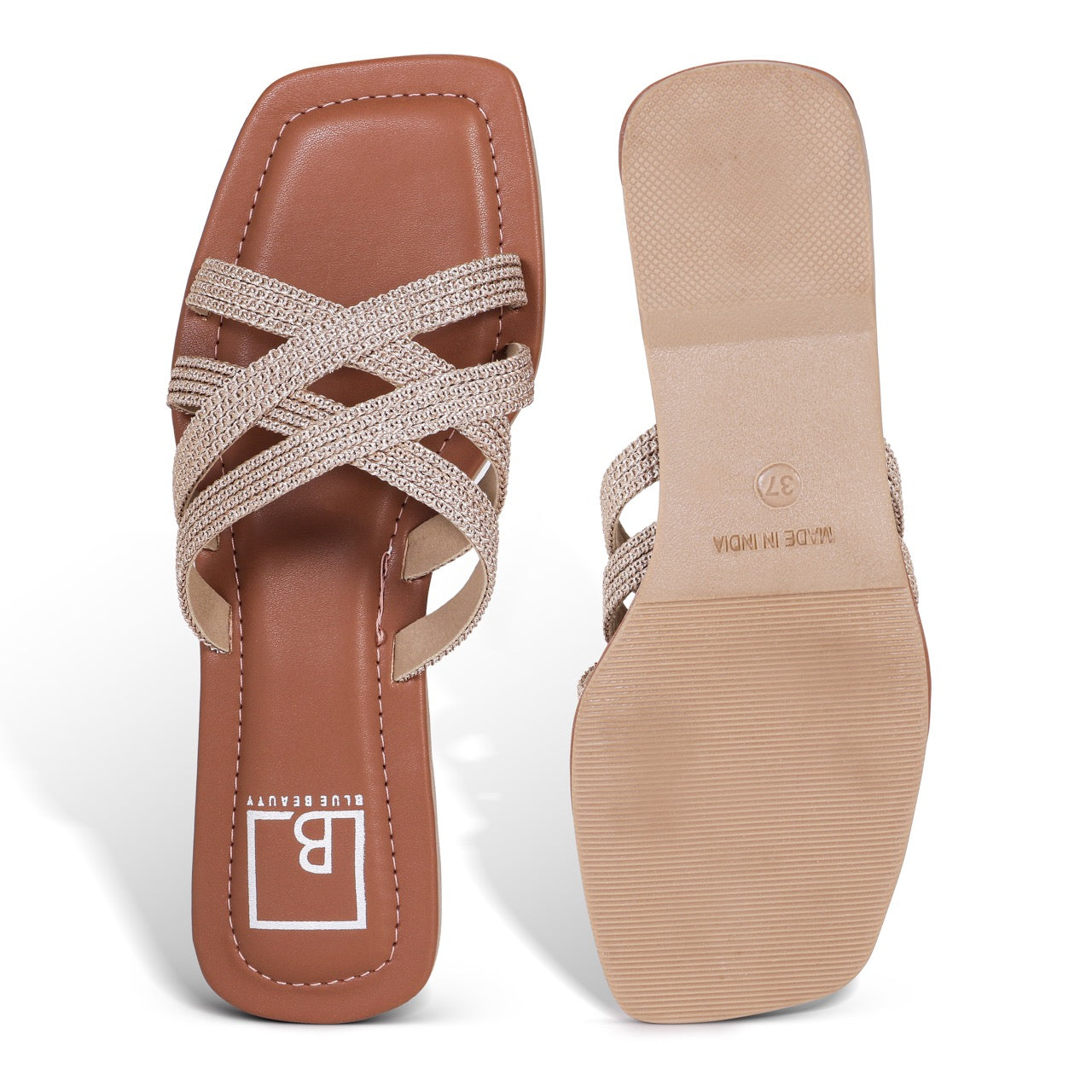 Woven Strap Slip-On Flat Rose Gold