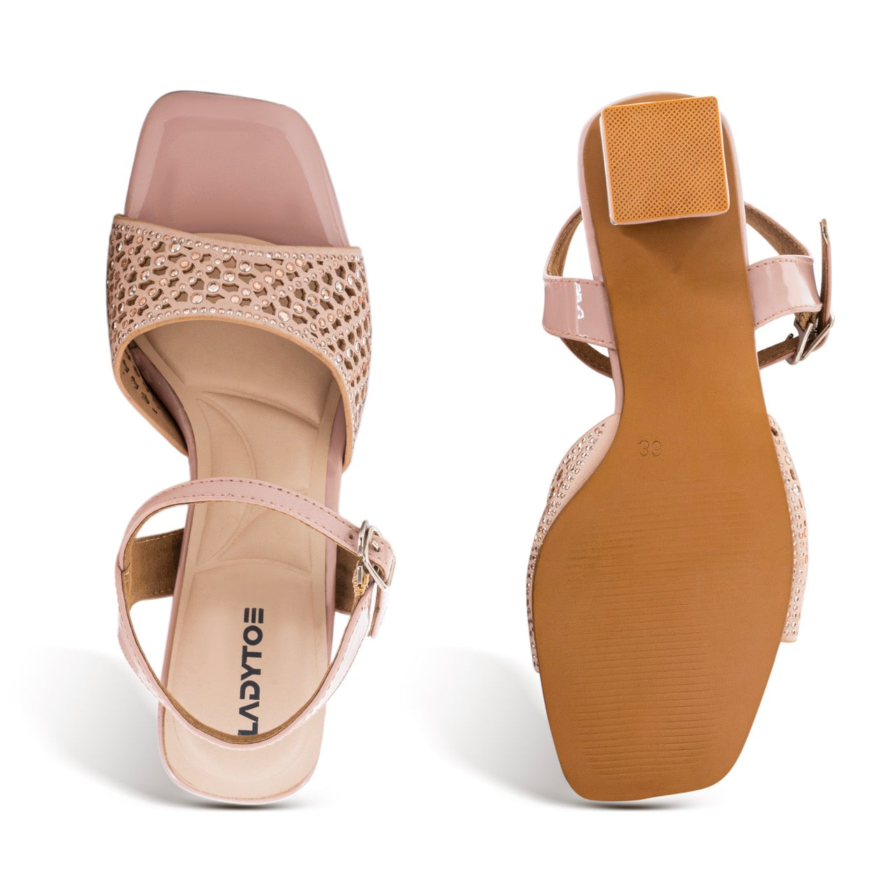 Block Heels with Cutwork Design Peach